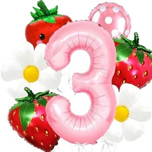 Strawberry Party 3 Birthday Party Theme Flower Daisy Mylar Balloon Set